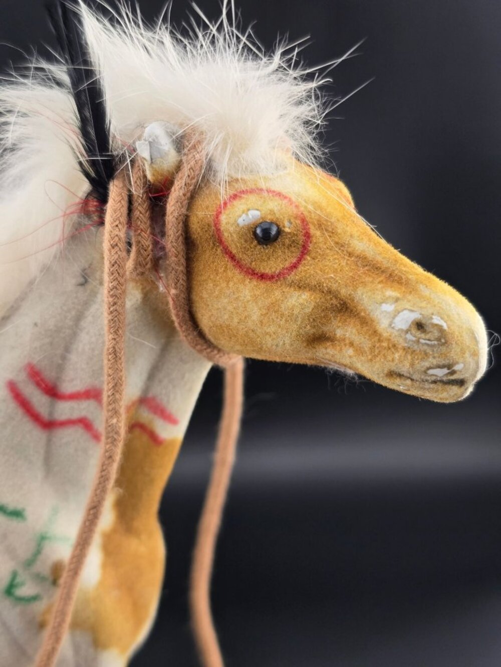 Handcrafted Native American Horse Figurine Painted Details & Feather Accents - Picture 4 of 13